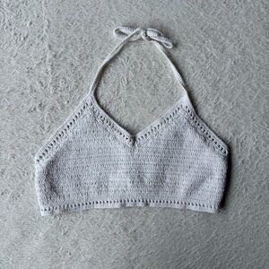 Santiki Vintage White Crochet Halter Top with Tie Open Back